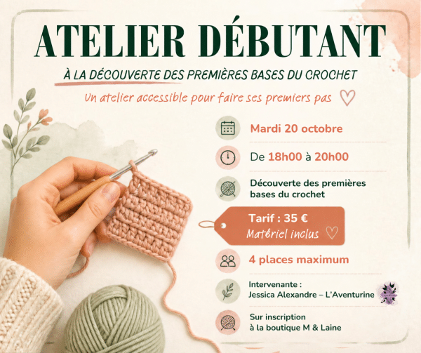 Atelier crochet débutant chez M&Laine à Sarrebourg